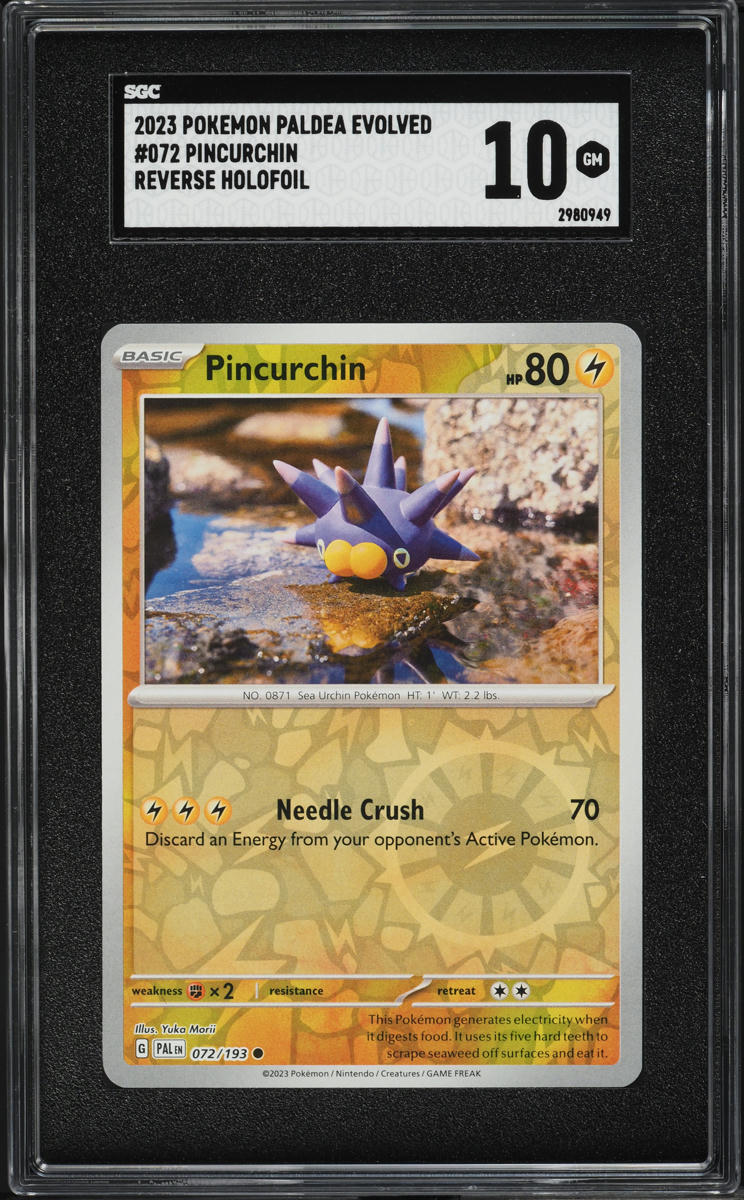 2023 Pokemon SV Paldea Evolved Reverse Holo Pincurchin #72 SGC 10 GEM MINT