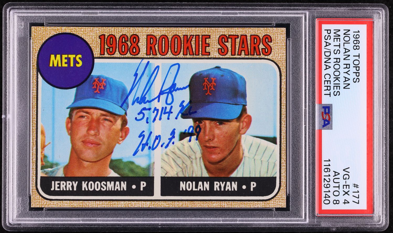 1968 Topps Nolan Ryan ROOKIE AUTO DNA 8 #177 PSA 4 VGEX
