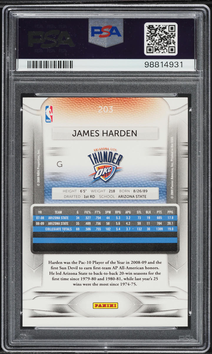 2009 Panini Prestige James Harden ROOKIE #203 PSA 8 NM-MT