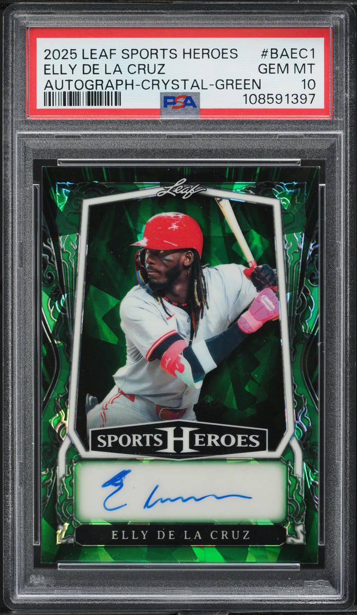 2025 Leaf Metal Sports Heroes Crystal Green Elly De La Cruz AUTO /8 #BA-EC1 PSA 10 GEM MINT