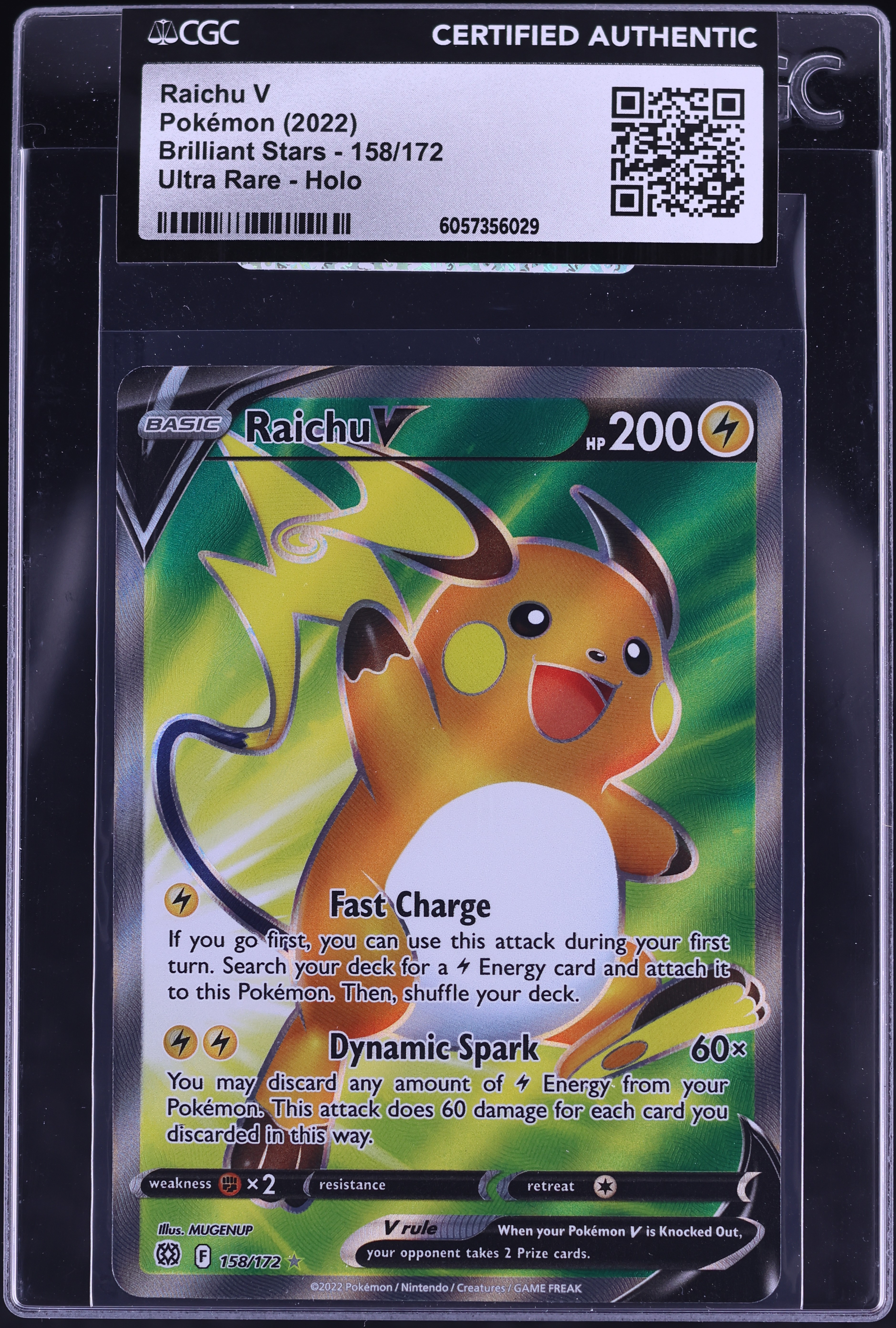 2022 Pokemon Sword & Shield Brilliant Stars Full Art Raichu V #158 CGC AUTH  on Fanatics Collect