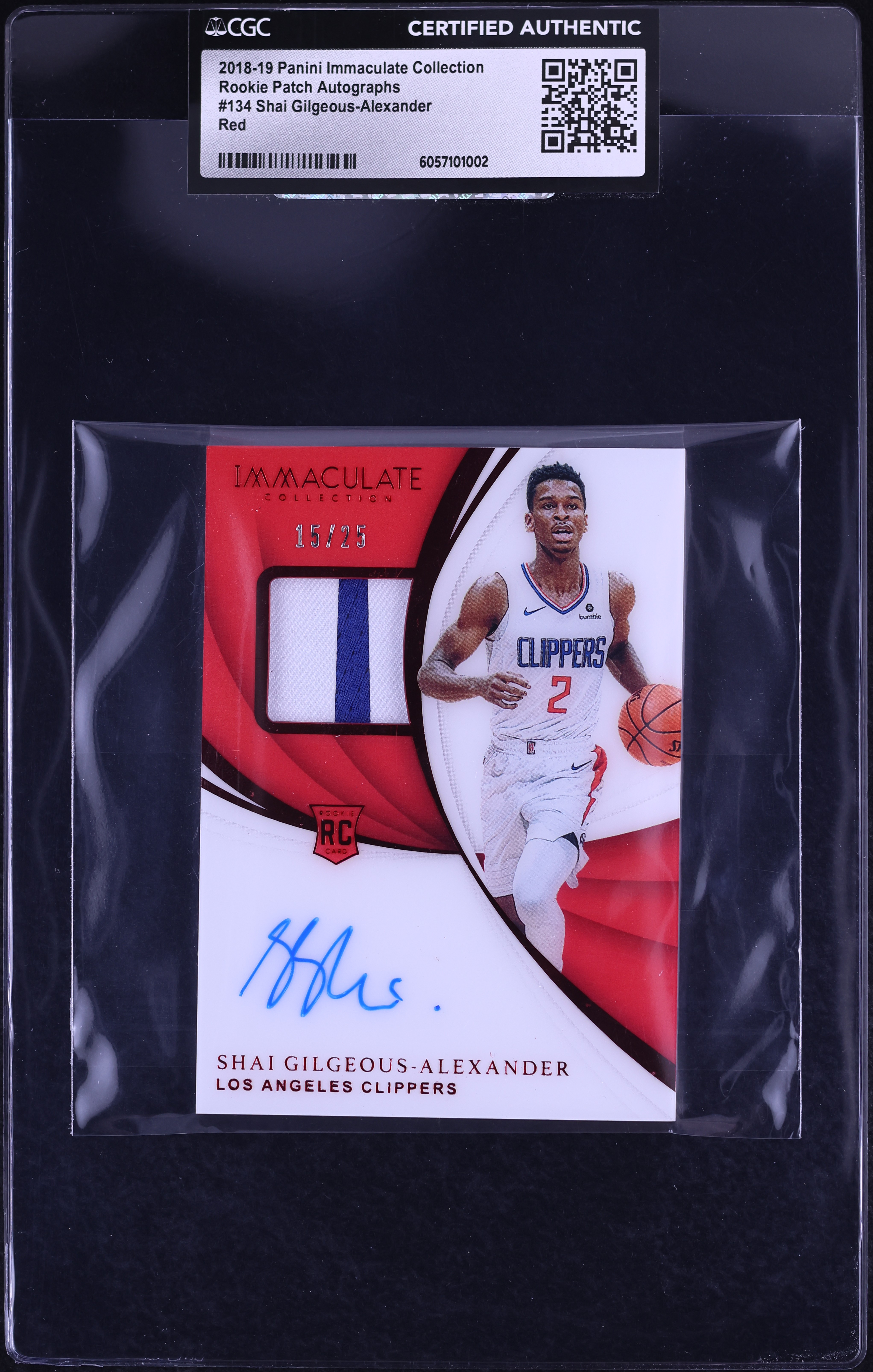2018 Immaculate Collection Shai Gilgeous-Alexander RC PATCH AUTO 