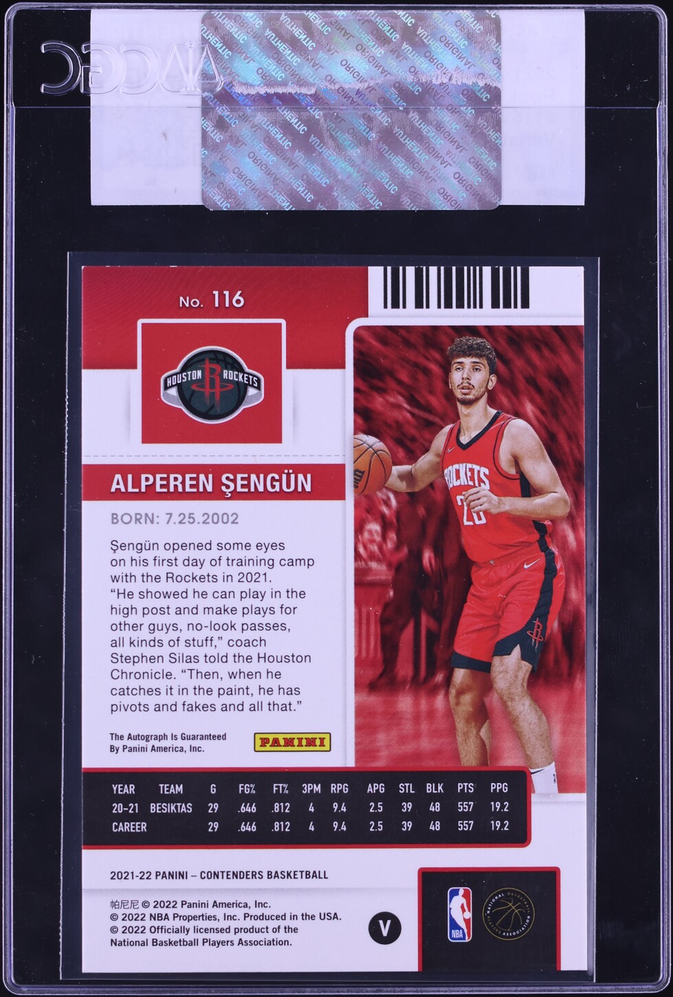 2021 Panini Contenders Variation Alperen Sengun ROOKIE AUTO #116 CGC AUTH
