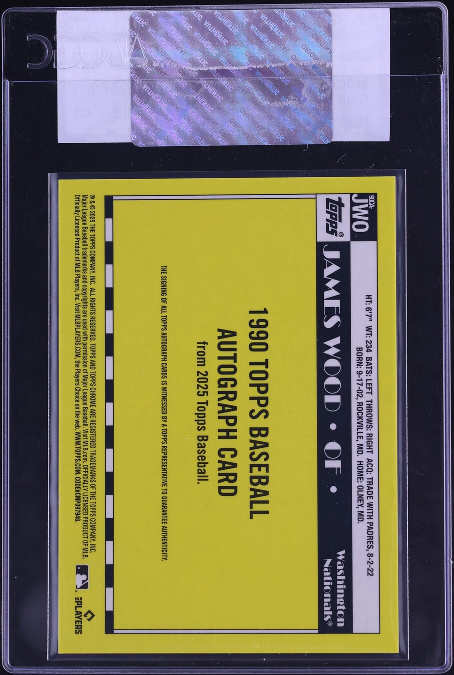 2025 Topps Chrome '90 Silver Pack Gold James Wood ROOKIE AUTO /50 CGC AUTH