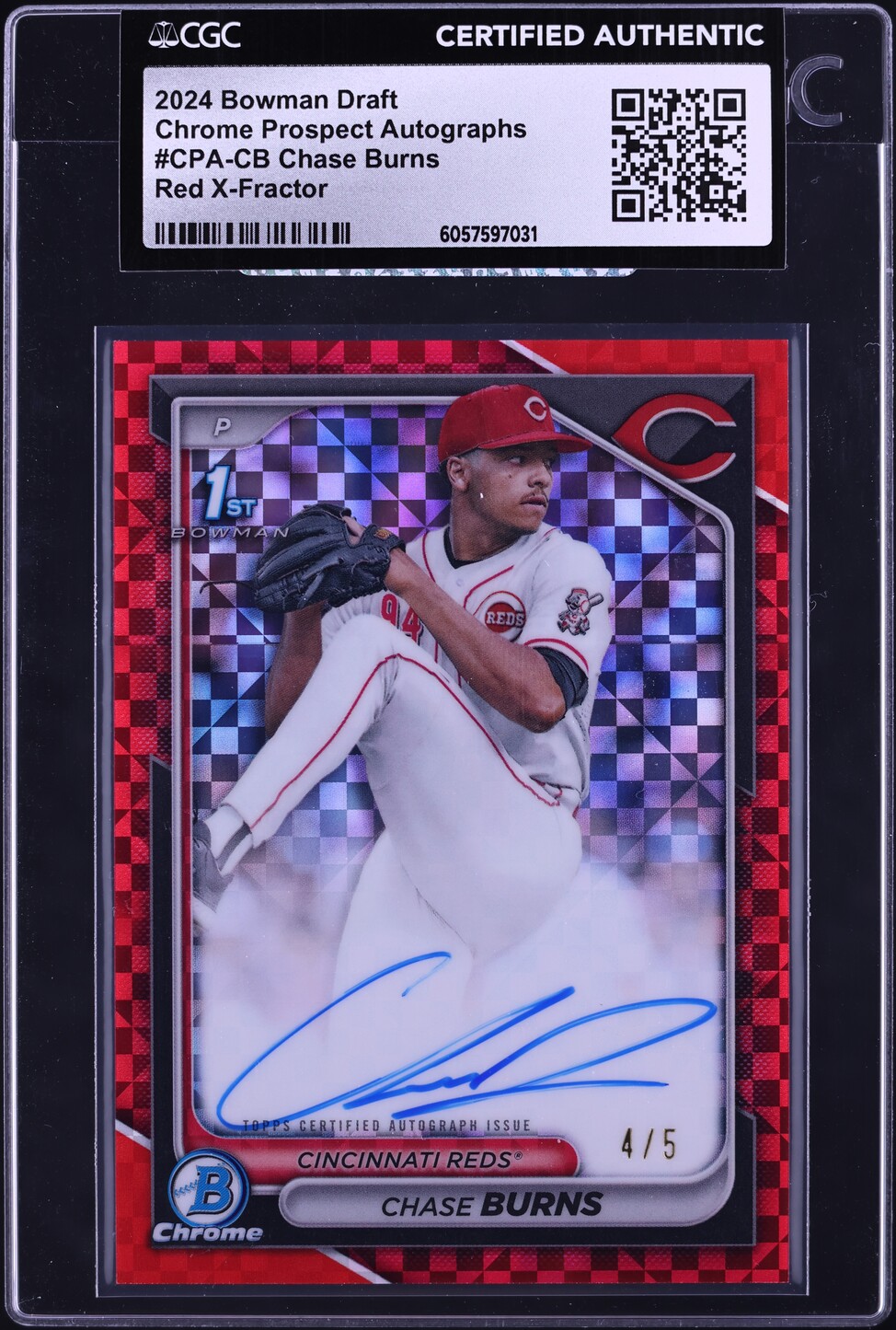 2024 Bowman Chrome Draft Red Xfractor Chase Burns PROSPECT AUTO /5 CGC AUTH
