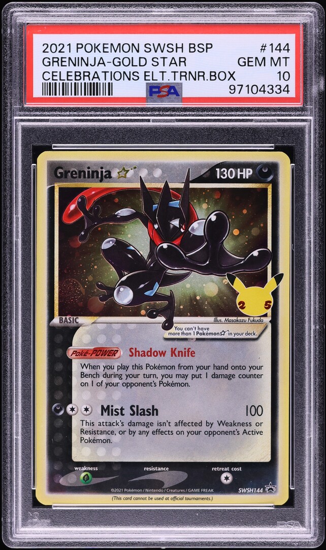 2021 Pokemon SWSH Black Star Promo Celebrations Greninja Gold Star #144 PSA 10