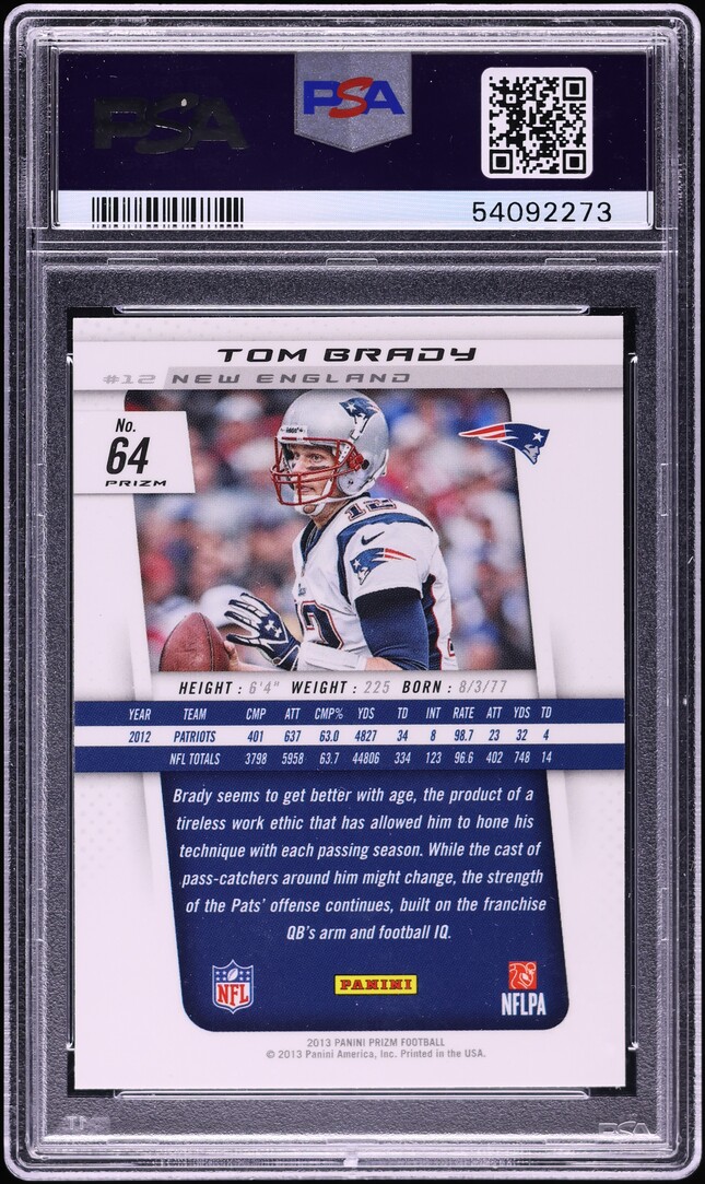 2013 Panini Prizm Green Tom Brady #64 PSA 10 GEM MINT