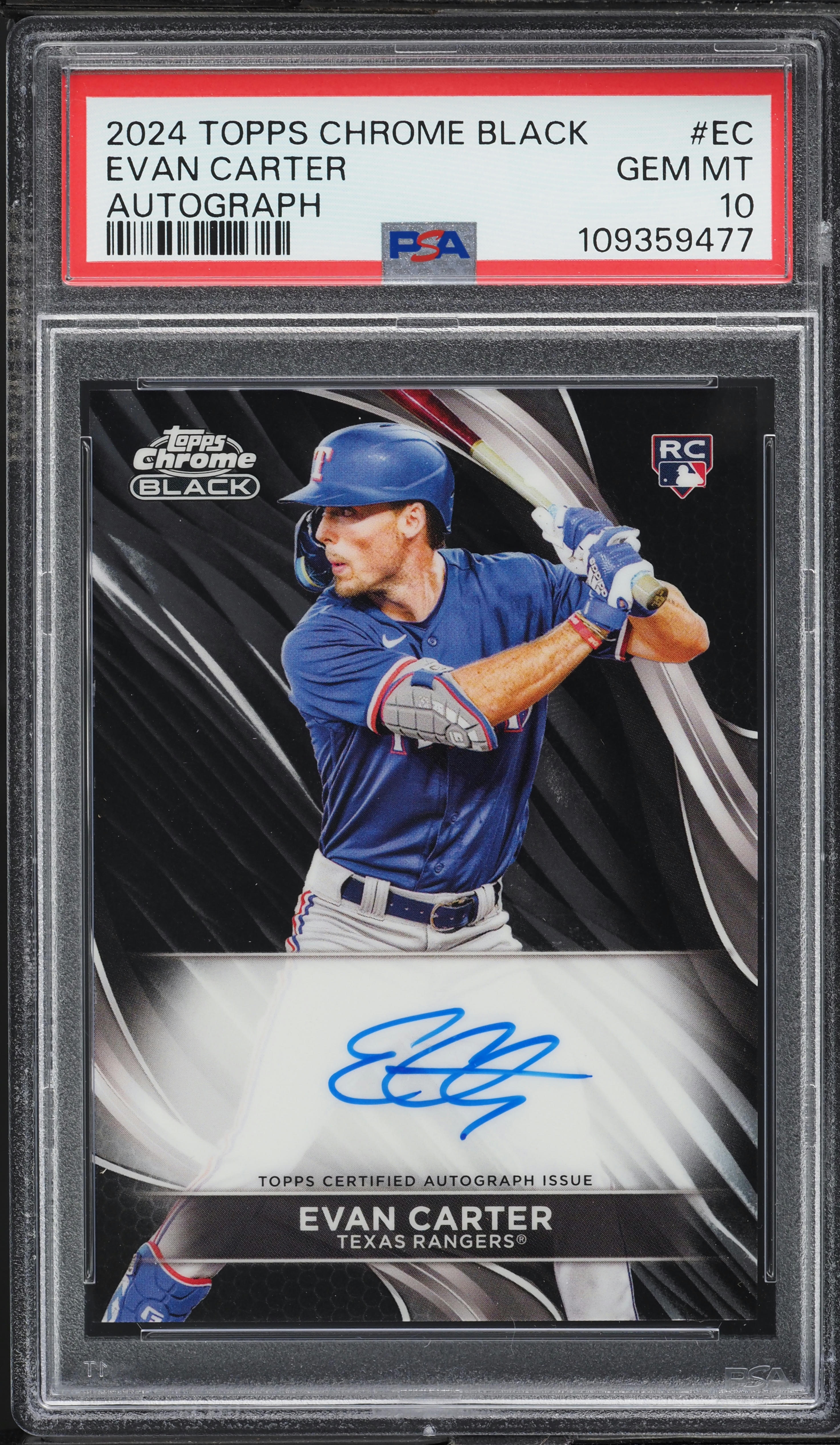 2024 Topps Chrome Black Evan Carter ROOKIE AUTO #CBA-EC PSA 10 GEM