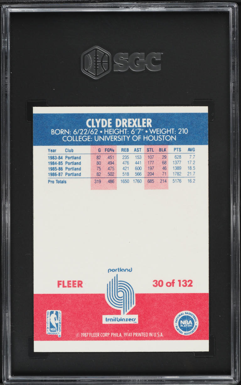 1987 Fleer Basketball Clyde Drexler #30 SGC 7.5 NRMT+