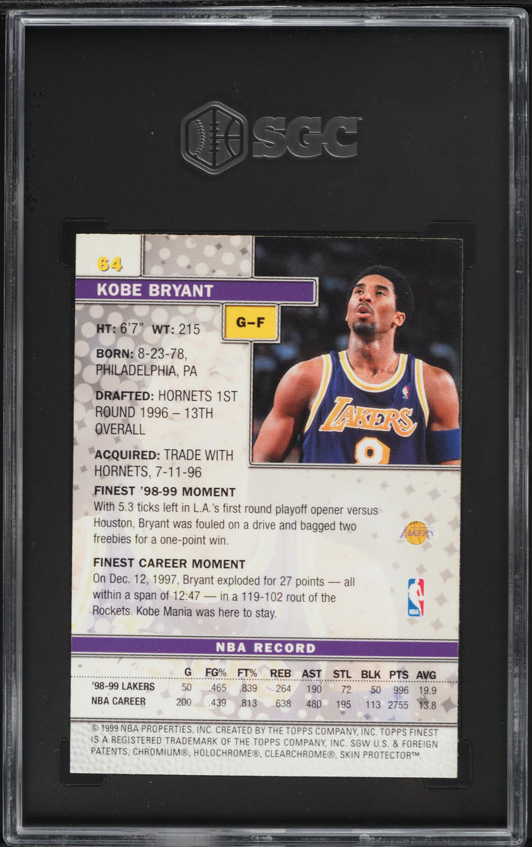 1999 Finest Basketball w/ Coating Kobe Bryant #64 SGC 7 NRMT