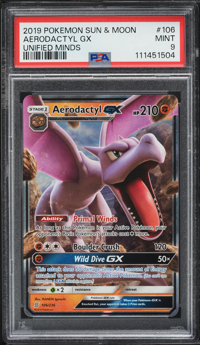pokemon aerodactyl card value 2019 Sun & Moon Unified Minds GX #106 PSA 9 MINT on Fanatics Collect Colorless Devolution Ray (100) If your opponents Active Pokemon is an evolved Pokemon Aerodactyl 142 - SV Scarlet