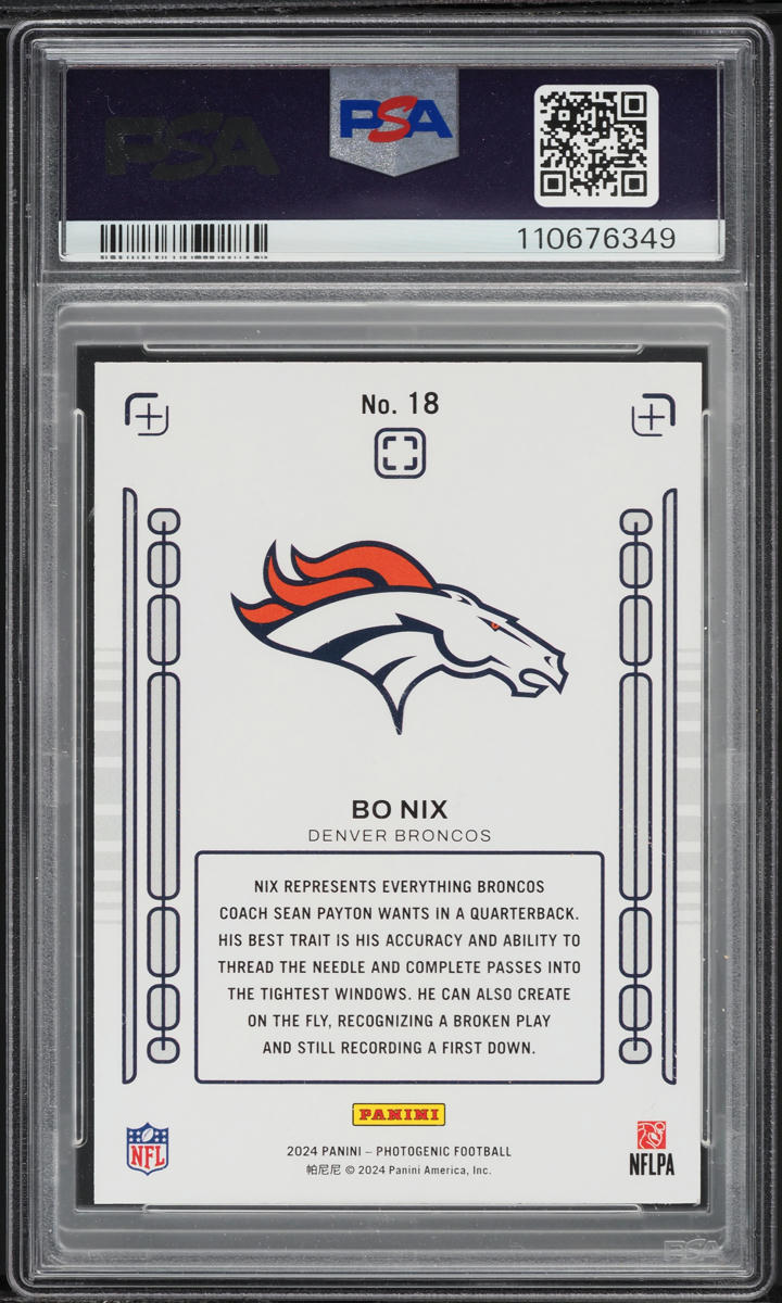2024 Panini Photogenic Pix Orange Bo Nix ROOKIE /25 #18 PSA 9 MINT