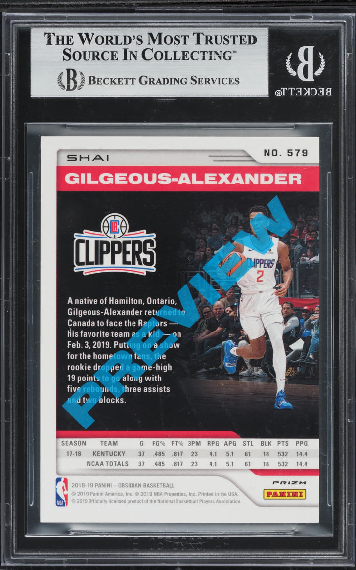 2018 Panini Chronicles Obsidian Preview Shai Gilgeous-Alexander ROOKIE BGS 9
