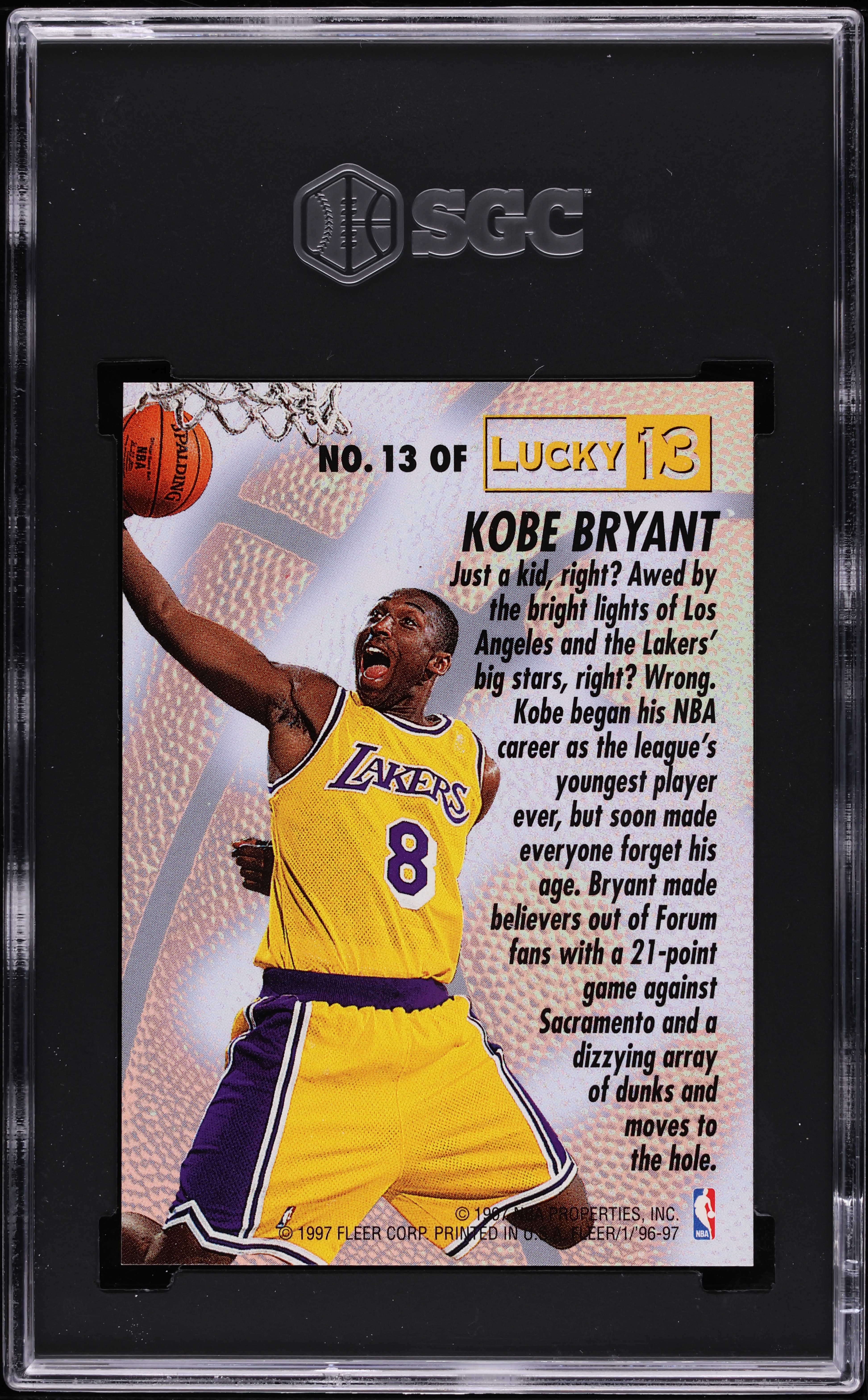 1996 Fleer Lucky 13 Kobe Bryant ROOKIE #13 SGC 10 GEM MINT on