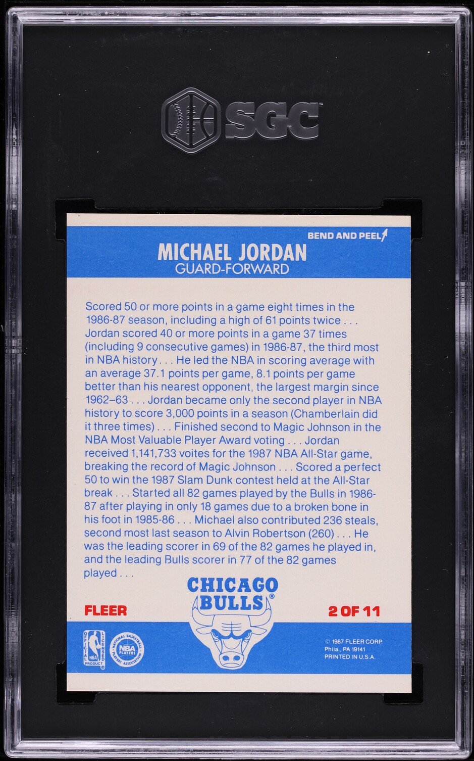 1987 Fleer Sticker Basketball Michael Jordan #2 SGC AUTH
