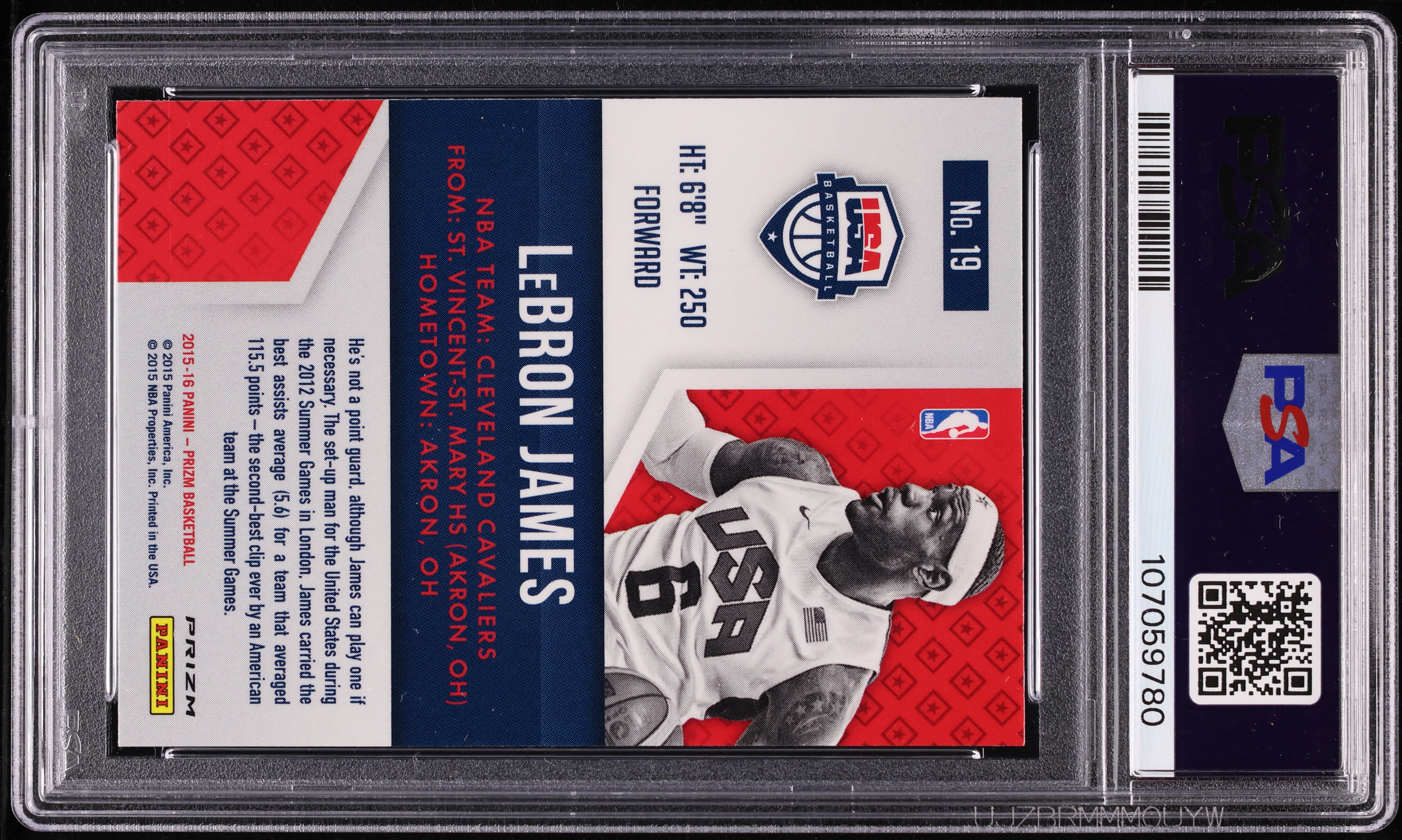 2015 Panini Prizm USA Basketball Green LeBron James #19 PSA 10 GEM