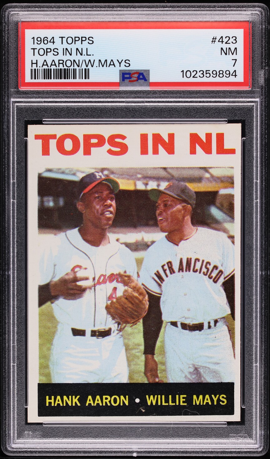 1964 Topps Hank Aaron & Willie Mays TOPS IN NL #423 PSA 7 NRMT