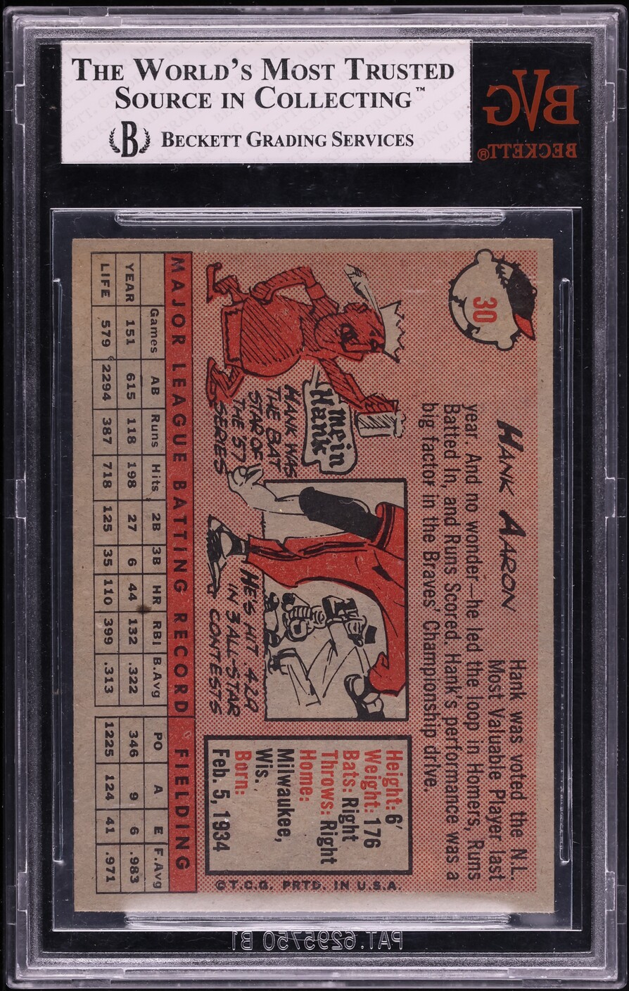 1958 Topps Hank Aaron #30 BVG 7.5 NRMT+