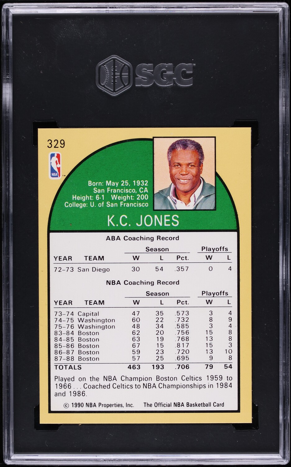 1990 Hoops K.C. Jones #329 SGC 9 MINT