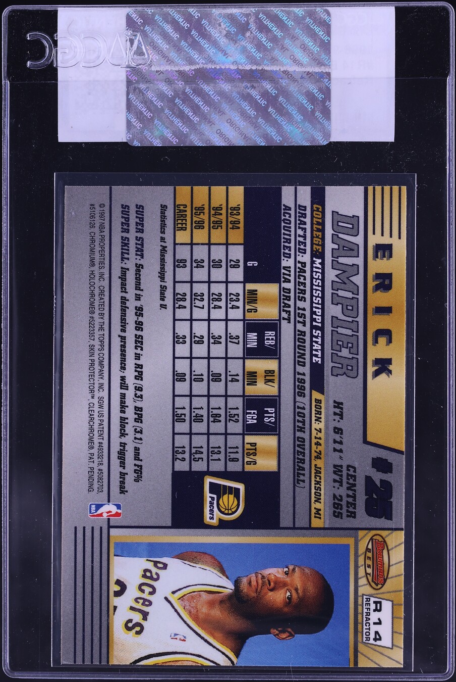 1996 Bowman's Best Refractor Erick Dampier #R14 CGC AUTH