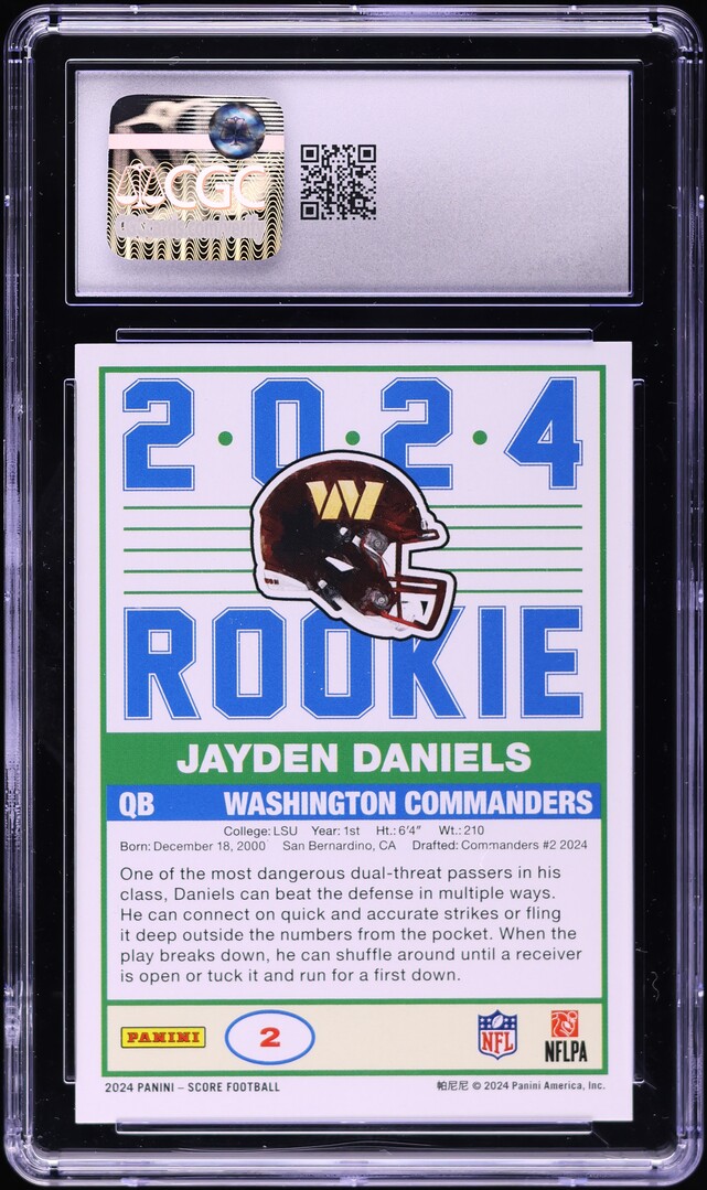 2024 Score Football 35th Anniversary Jayden Daniels ROOKIE #2 CGC 10 GEM MINT