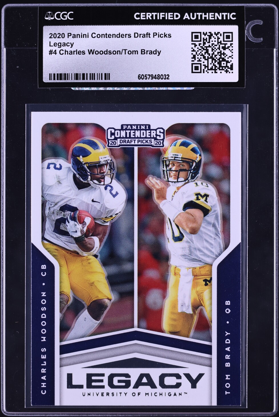 2020 Panini Contenders Draft Picks Legacy Charles Woodson Tom Brady #4 CGC AUTH