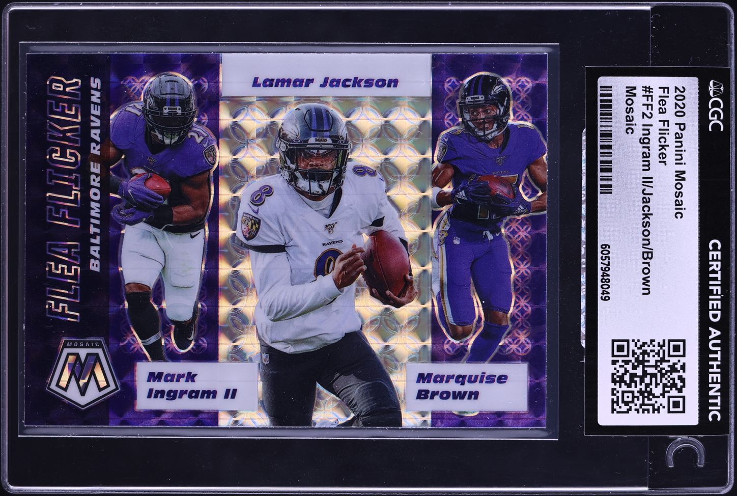 2020 Panini Mosaic Flea Flicker Prizm Ingram II Brown Lamar Jackson CGC AUTH
