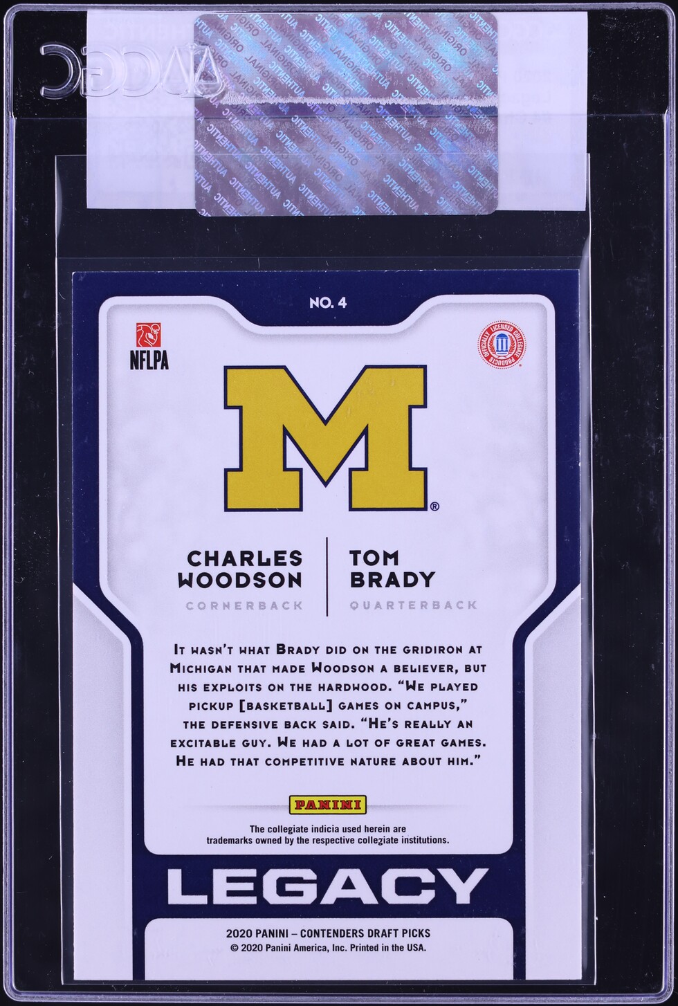 2020 Panini Contenders Draft Picks Legacy Charles Woodson Tom Brady #4 CGC AUTH