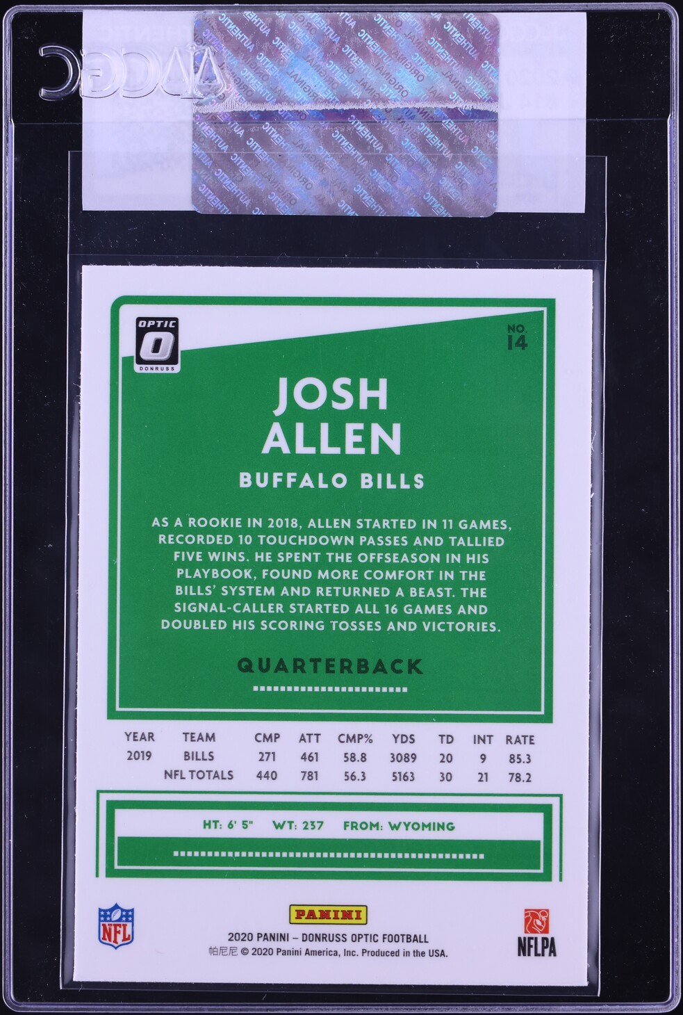 2020 Donruss Optic Josh Allen #14 CGC AUTH