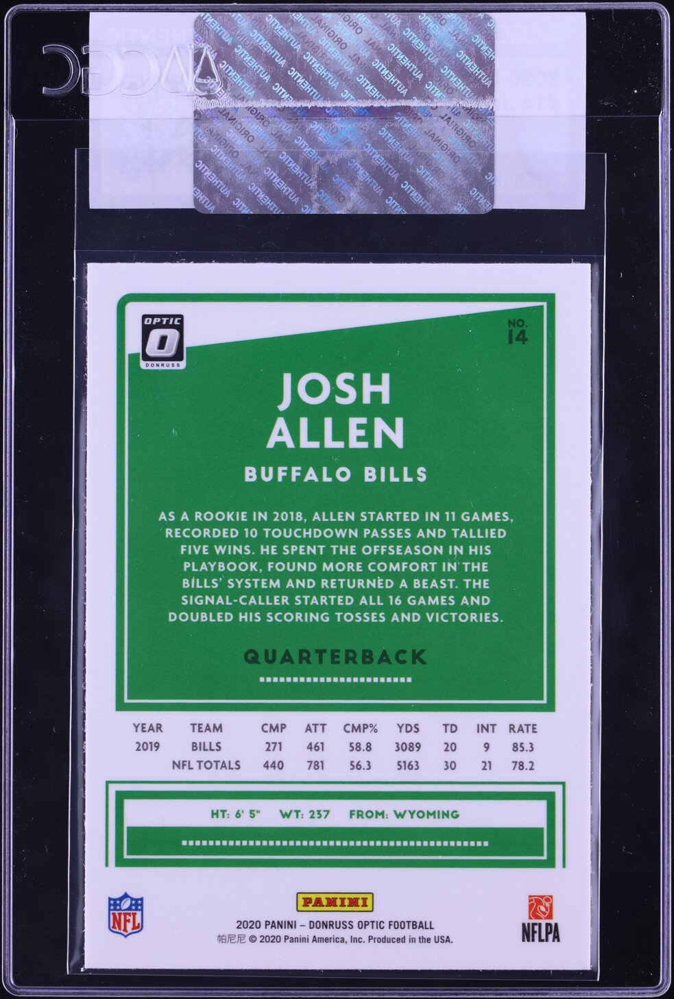 2020 Donruss Optic Josh Allen #14 CGC AUTH