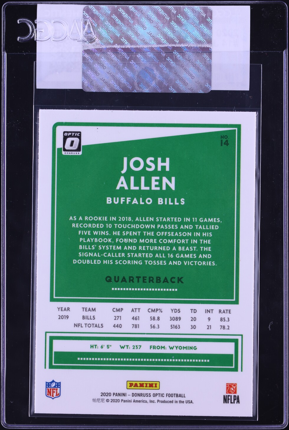 2020 Donruss Optic Josh Allen #14 CGC AUTH
