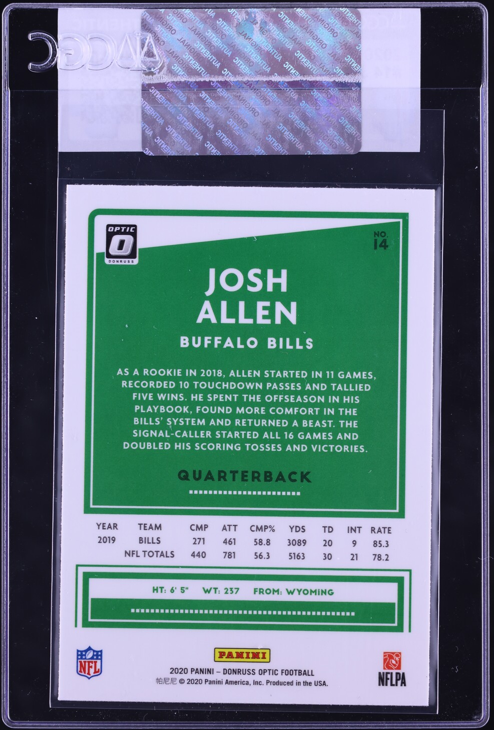 2020 Donruss Optic Josh Allen #14 CGC AUTH