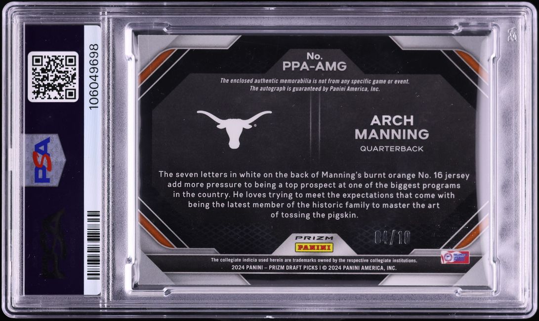 2024 Panini Prizm Draft Gold Prizm Arch Manning ROOKIE PATCH AUTO