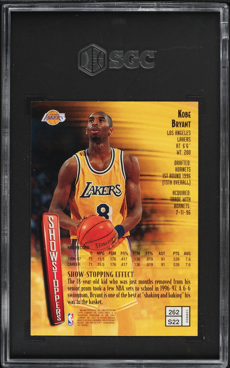 1997 Finest Bronze w/ Coating Kobe Bryant #262 SGC 9.5 MINT+ on
