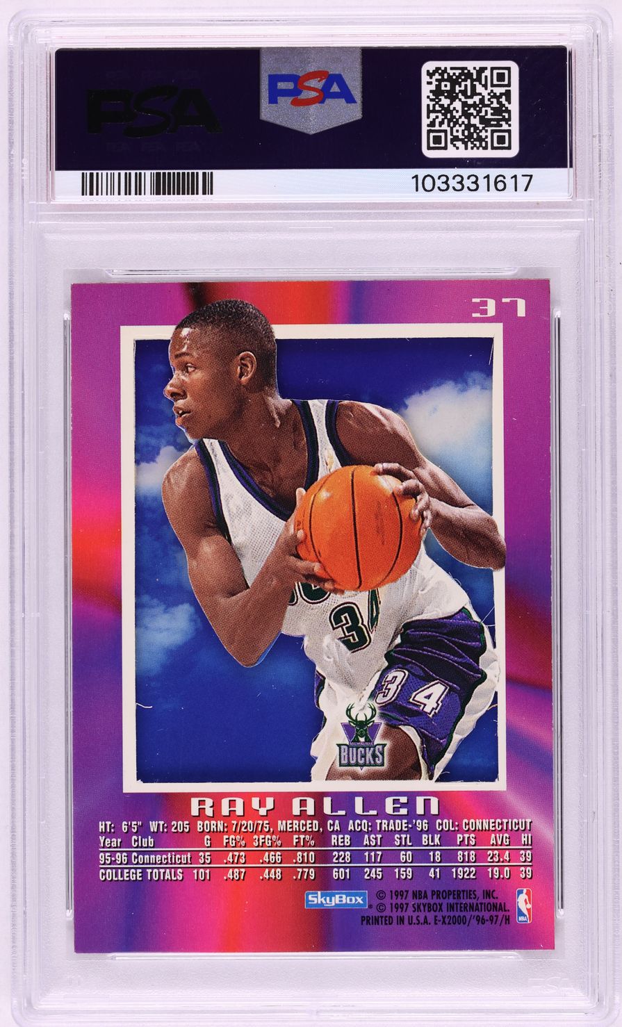1996 Skybox E-X2000 Ray Allen ROOKIE #37 PSA 4 VGEX