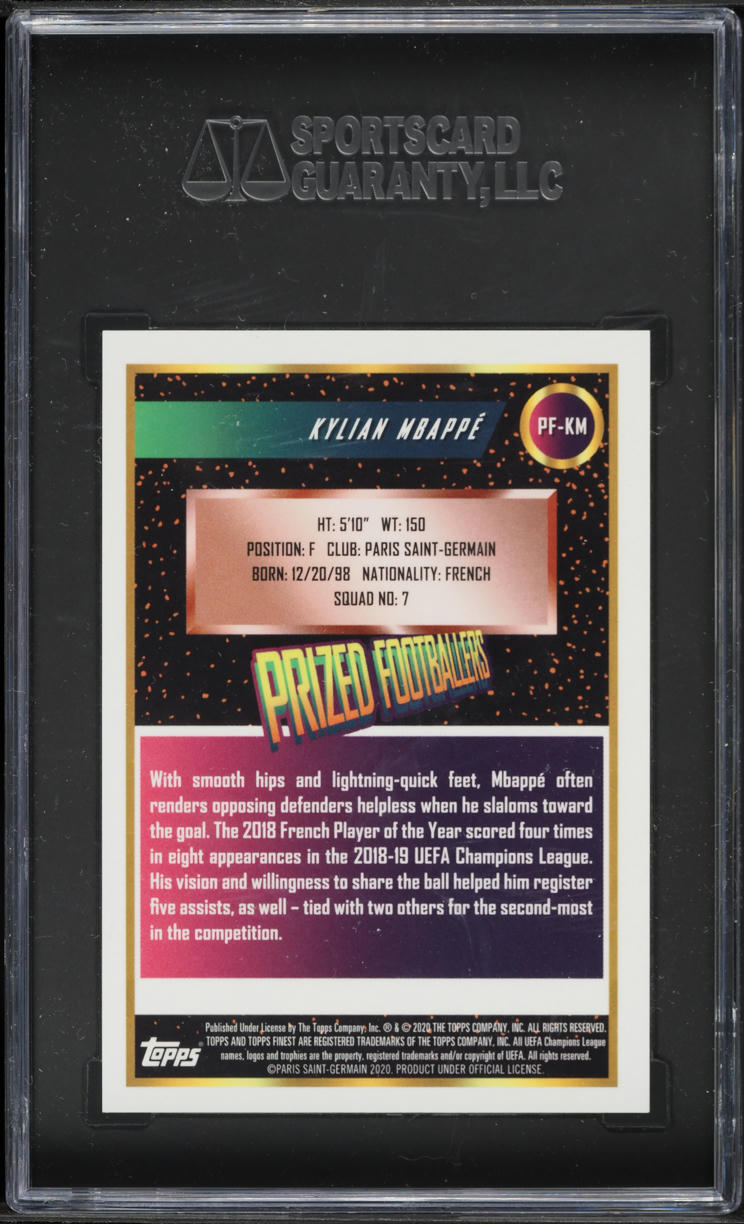 2019 Finest UEFA Prized Footballers Kylian Mbappe #PF-KM SGC 10 GEM MINT