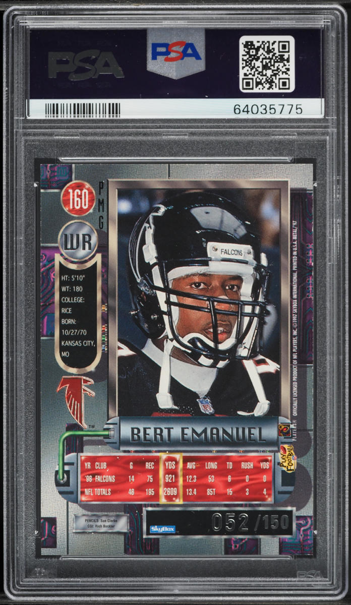 1997 Metal Universe Precious Metal Gems PMG Red Bert Emanuel /150 #160 PSA 8