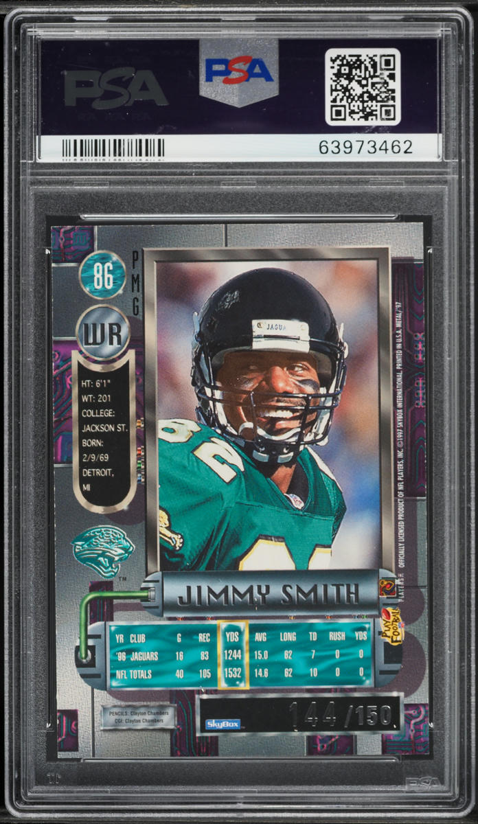 1997 Metal Universe Precious Metal Gems PMG Red Jimmy Smith /150 #86 PSA 7 NRMT