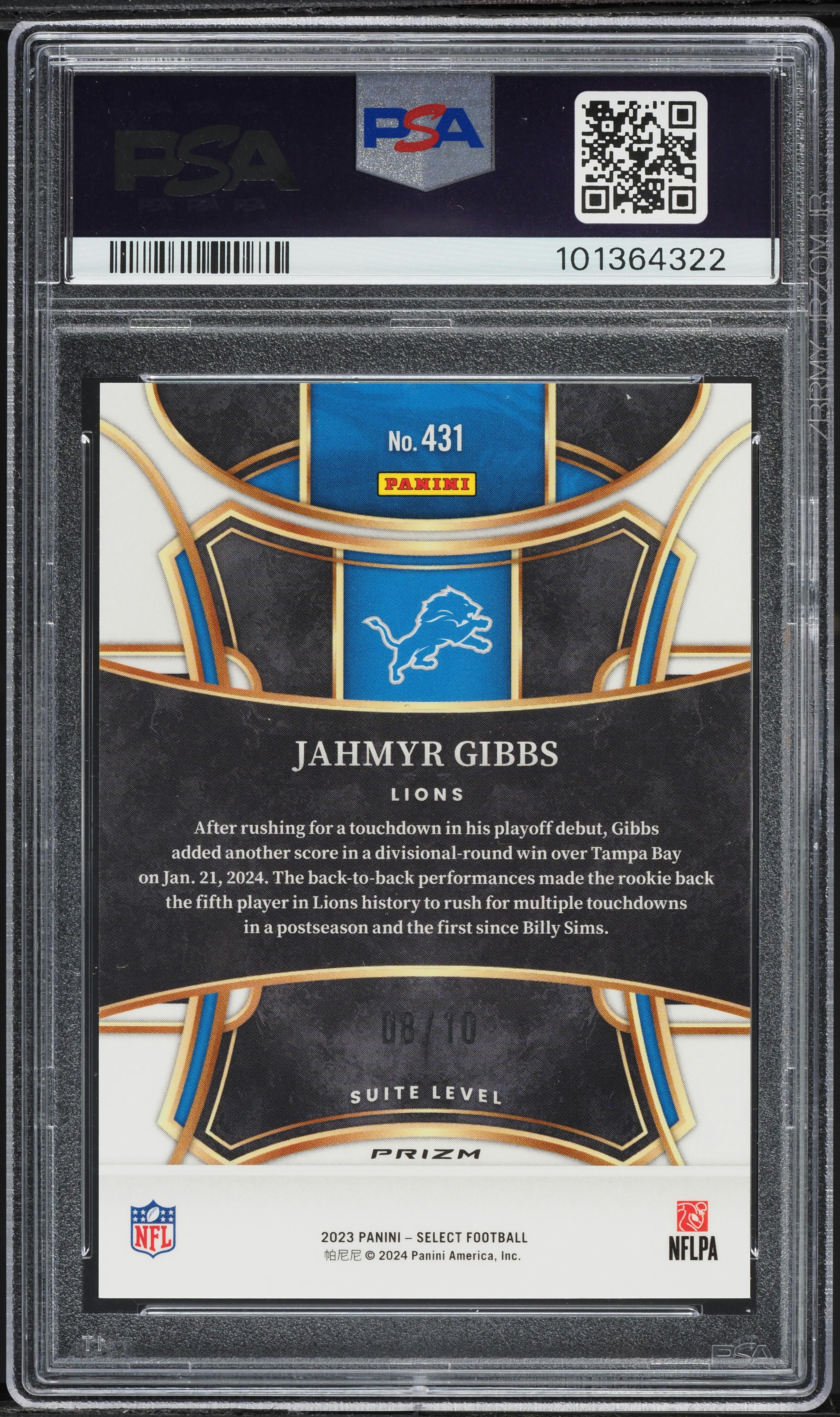 2023 Select Suite Level Gold Prizm Jahmyr Gibbs ROOKIE /10 #431