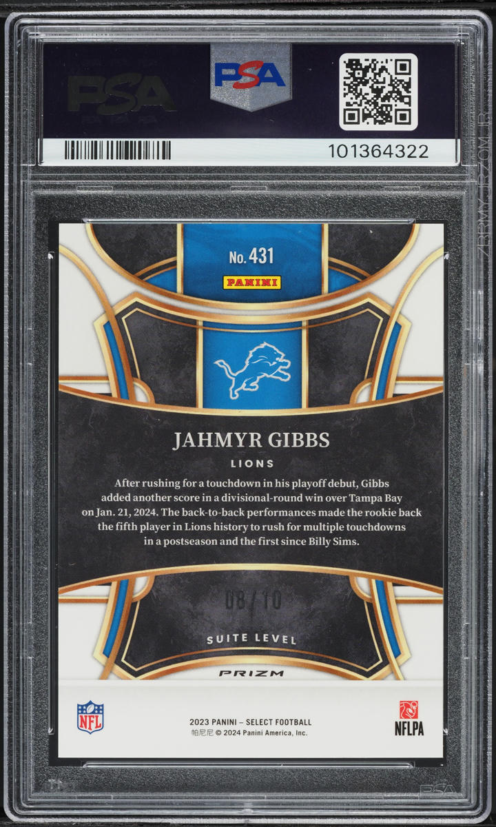 2023 Select Suite Level Gold Prizm Jahmyr Gibbs ROOKIE /10 #431