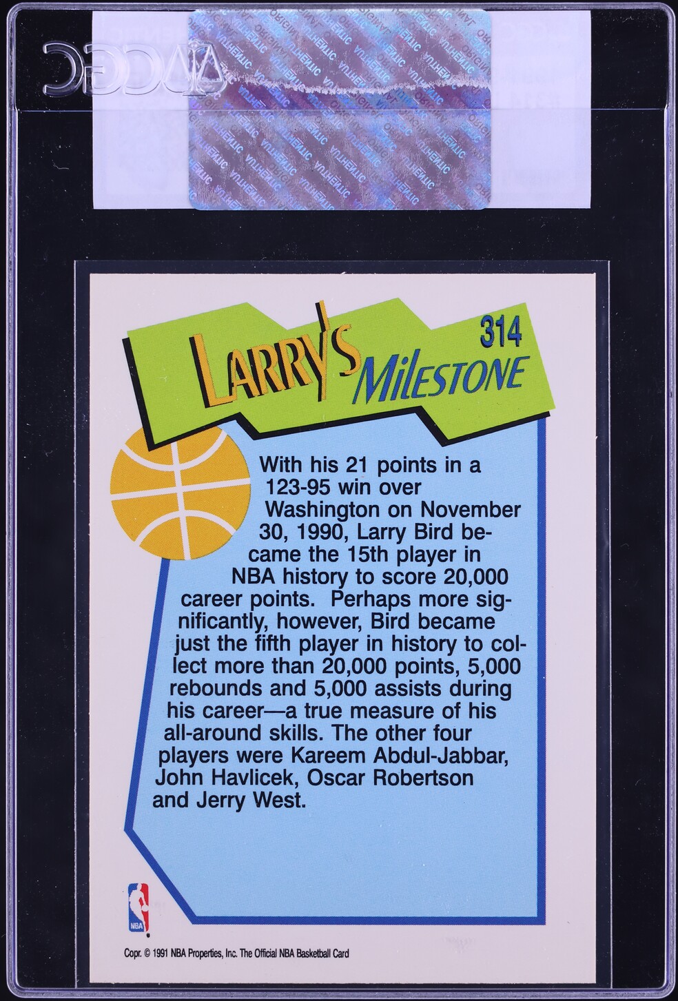 1991 Hoops Larry Bird #314 CGC AUTH
