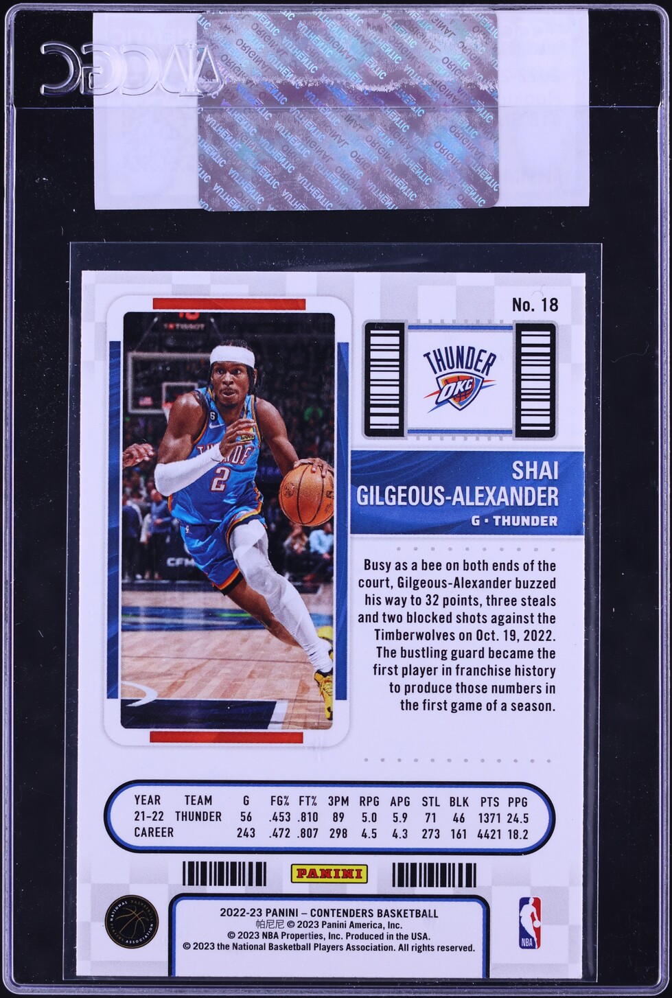 2022 Panini Contenders Season Ticket Shai Gilgeous-Alexander #18 CGC AUTH