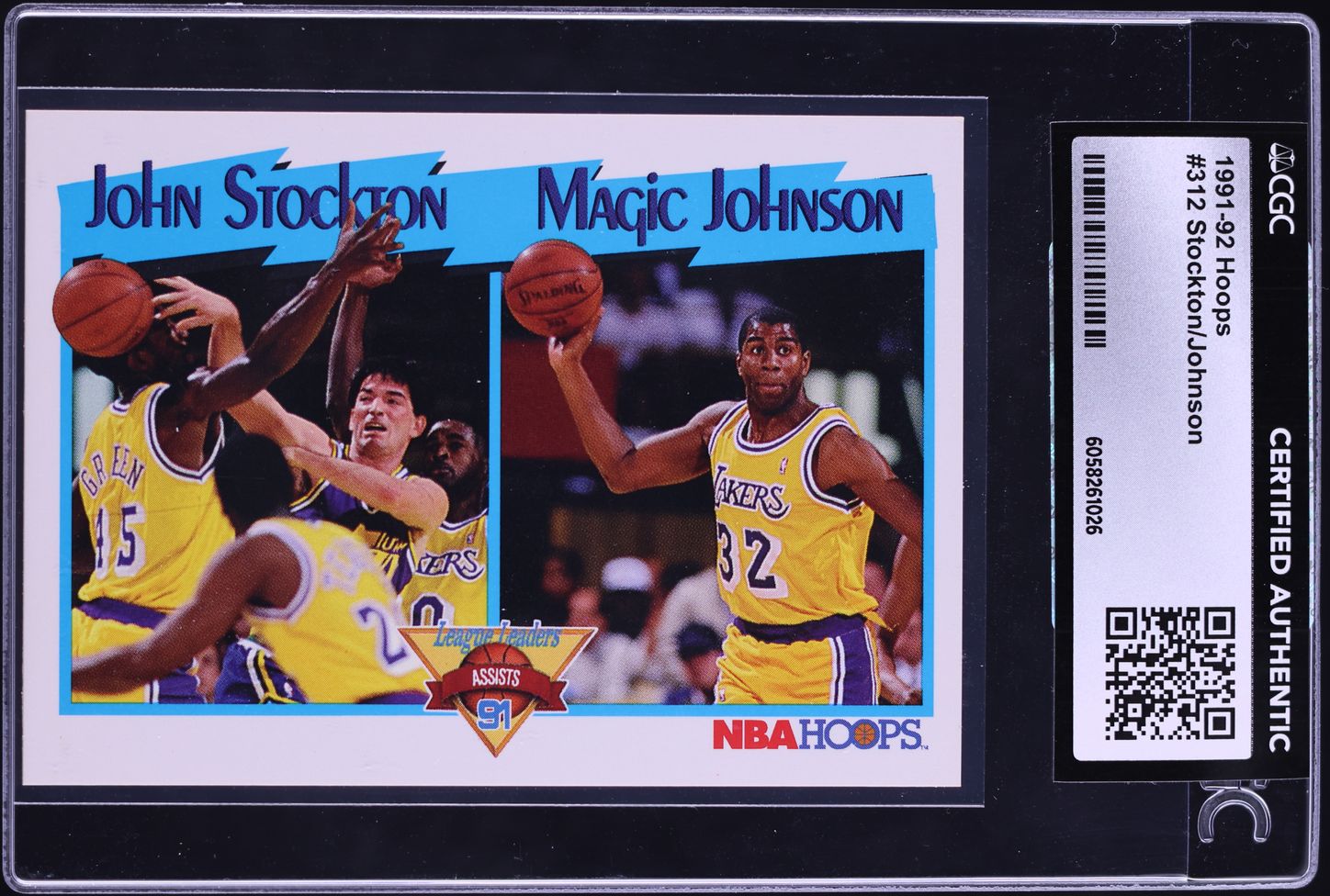 1991 Hoops John Stockton & Magic Johnson ASSIST LDRS #312 CGC AUTH