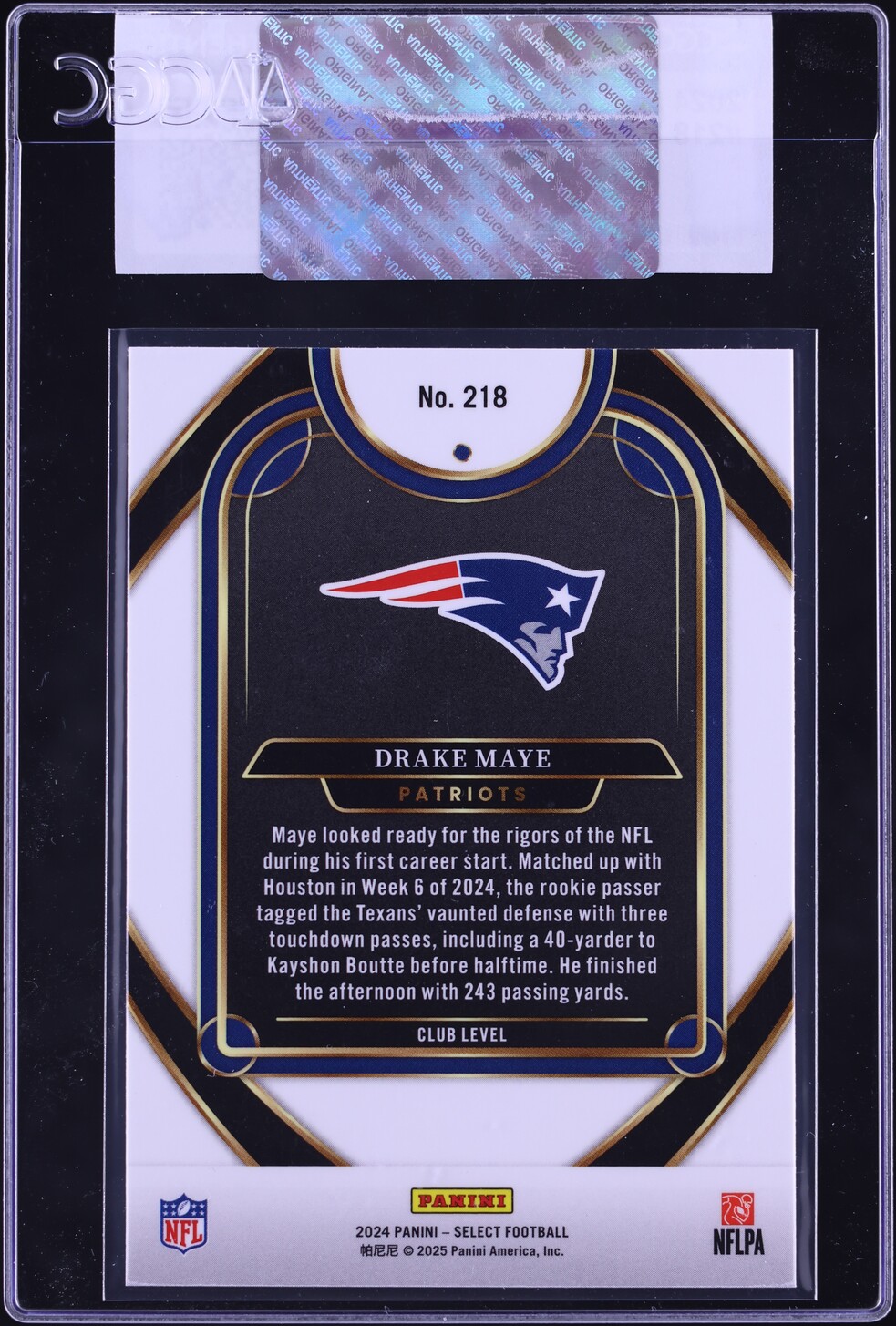2024 Select Club Level Drake Maye ROOKIE #218 CGC AUTH