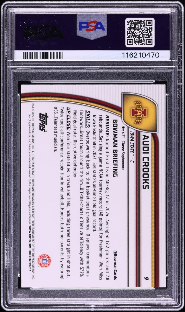 2024 Bowman Chrome University Audi Crooks ROOKIE #9 PSA 10 GEM MINT