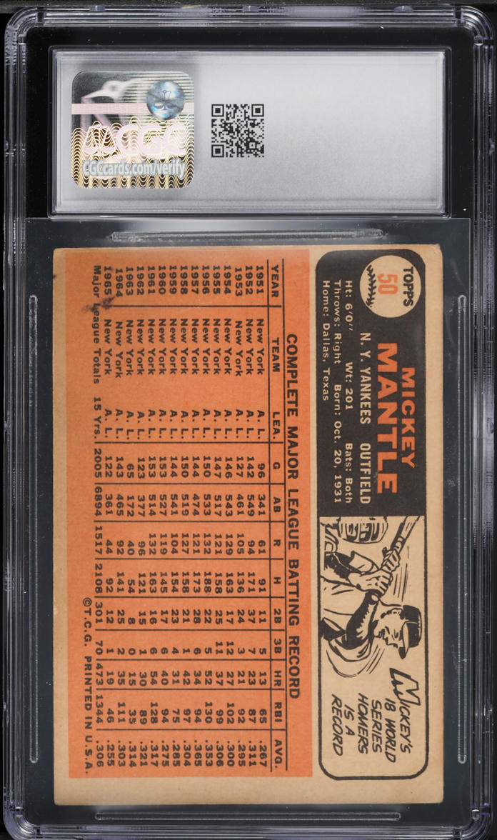 1966 Topps Mickey Mantle #50 CGC 1.5 FR