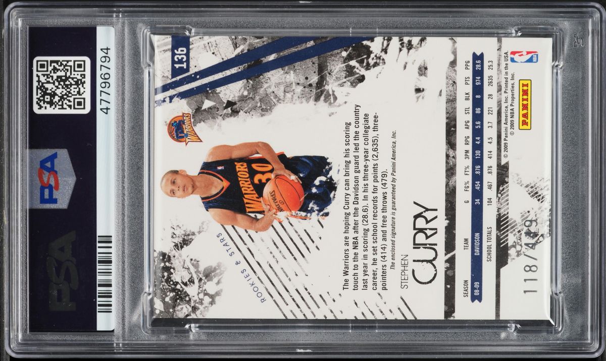 2009 Panini Rookies & Stars Stephen Curry ROOKIE PATCH AUTO DNA 9 /449 PSA 10