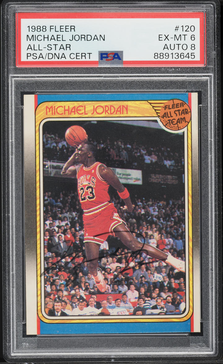 1988 Fleer Basketball Michael Jordan ALL-STAR, AUTO DNA 8 #120 PSA 6 EXMT