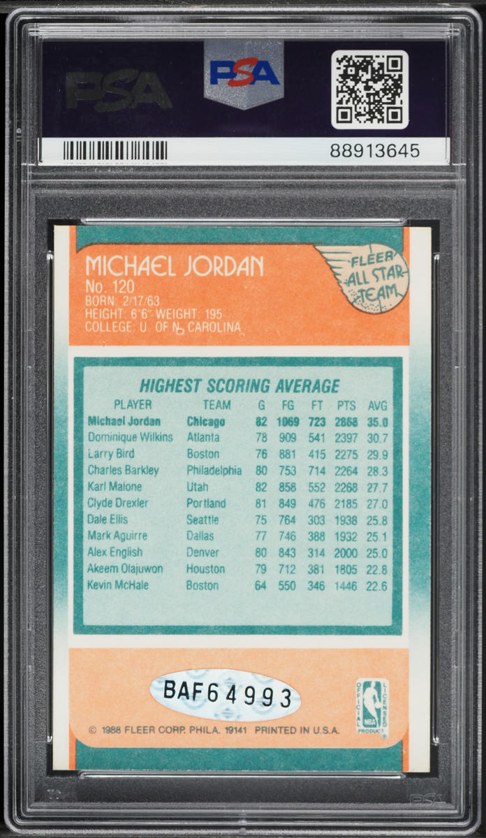 1988 Fleer Basketball Michael Jordan ALL-STAR, AUTO DNA 8 #120 PSA 6 EXMT