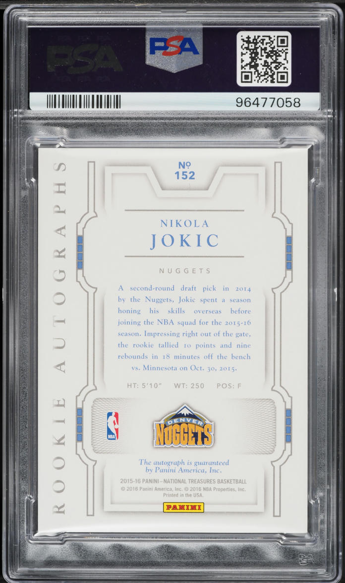 2015 National Treasures Silver Nikola Jokic ROOKIE AUTO /25 DNA 9 #152 PSA 8